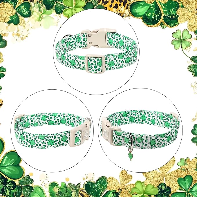 St Patricks Day Dog Collar for Puppy Small Dogs - Leopard Lucky Clover Dog Collars, Lightweight Adjustable Irish Green Festival Shamrock Dogs Collars with Quick Release Buckle XS