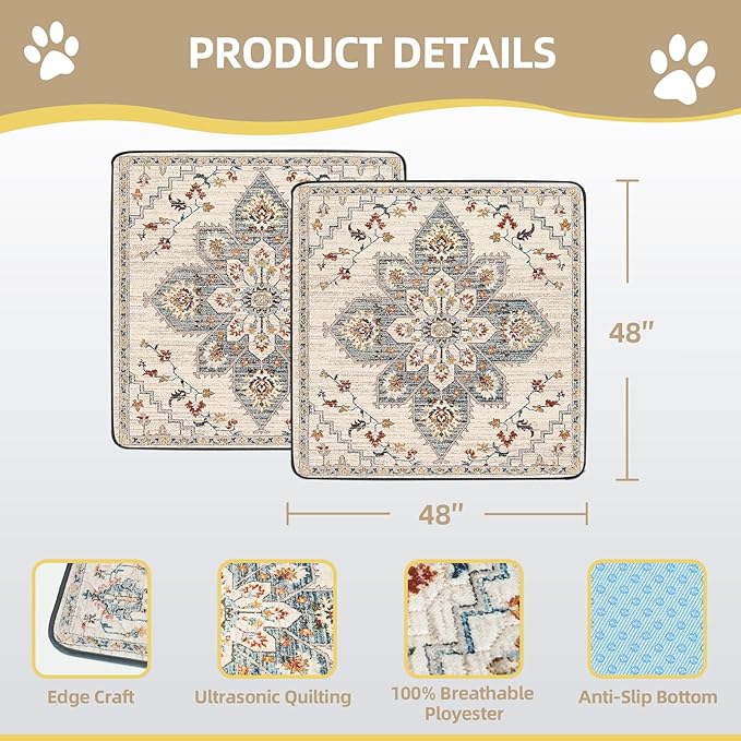 Washable Pee Pads for Dogs Large 2 Pack, 48" x 48" Reusable Puppy Pads Waterproof Dog Rugs, Super Absorbent, Leakproof, Dog Crate Pad, Playpen Mat, Whelping Pads, White Medallion