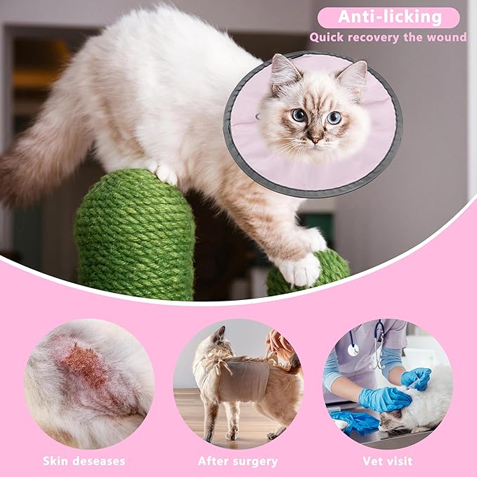 Lightweight Cat Cone Collar Soft, Soft Comfortable Cat Recovery Collar After Surgery, Elizabethan E Collar for Cats, Cone for Cats to Stop Licking (Pale Pink, Medium)