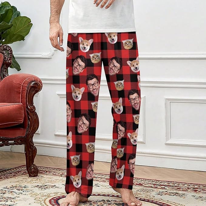 Custom Pajamas Pants with Photo for Men Women:Made in USA Personalized Pajama Trousers,Gifts for Wife Husband