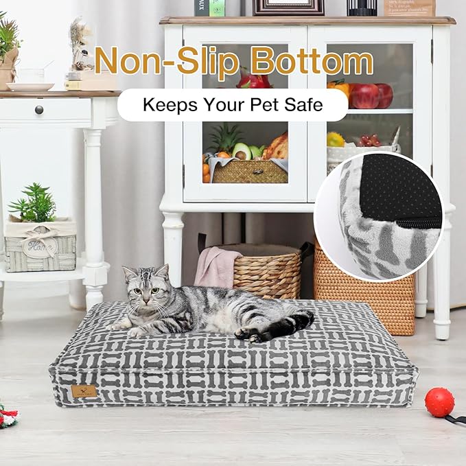 Dog Bed with Easy-Grip Handle - Shredded Memory Foam Pet Bed, Removable & Machine Washable Cover, Non-Slip Bottom, Choose from Cooling Linen or Warm Flannel Style for Dogs & Cats (Medium