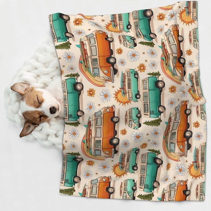 Waterproof Dog Blanket Soft Pet Blanket for Puppy Cat, Fleece Cat Throw Blankets for Furniture Bed Couch Sofa Reversible - Camp Van 3
