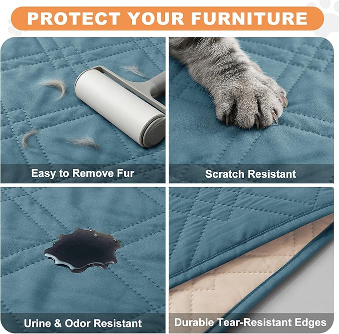 100% Waterproof Dog Couch Protector, Triple-Layer Waterproof Dog Bed Cover Pet Blanket Reversible 2-Tone Sofa Shield, Non-Slip Furniture Guard for Pets(82×92 Inch, Gray Blue+Apricot)