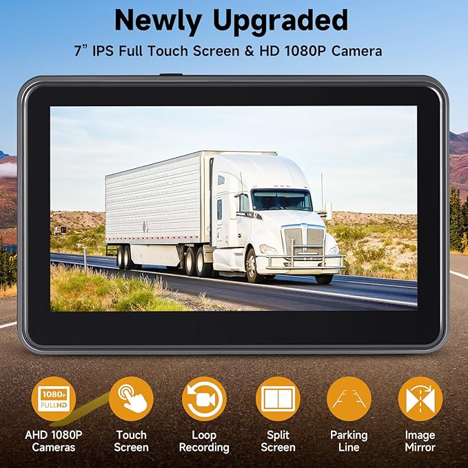 AHD1080P Wired Backup Camera with 7'' Touch Screen Monitor, Rear View Camera System for Truck/RV/Trailer/Skid Steer/Tractor, Colorful Night Vision&10G Vibration Truck Rv Camera System