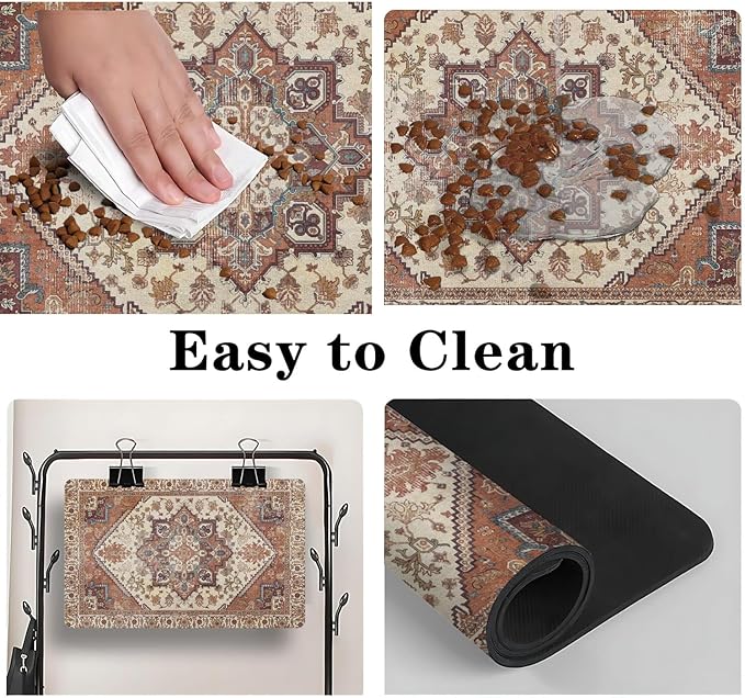 2 Pack Dog Food Mats for Floors, Absorbent and Quick-Drying Pet Cat Food Mat,Anti-Fouling and Easy-to-Clean Pet Feeding Mat,Dog Bowl Mat for Messy Drinking Water Bowls.12 x20+18"x24", Bohemia Style