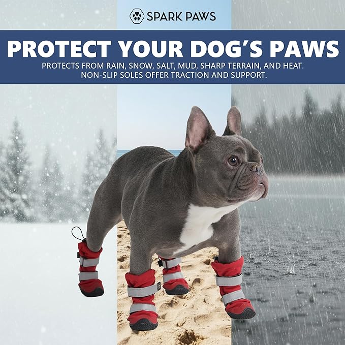 Spark Paws Dog Shoes, Waterproof Dog Boots for Medium to Large Dogs, Non Slip, Breathable Dog Booties and Paw Protectors - 4PCS Doggie Hiking Boots with Reflective Straps - Red, Size 2
