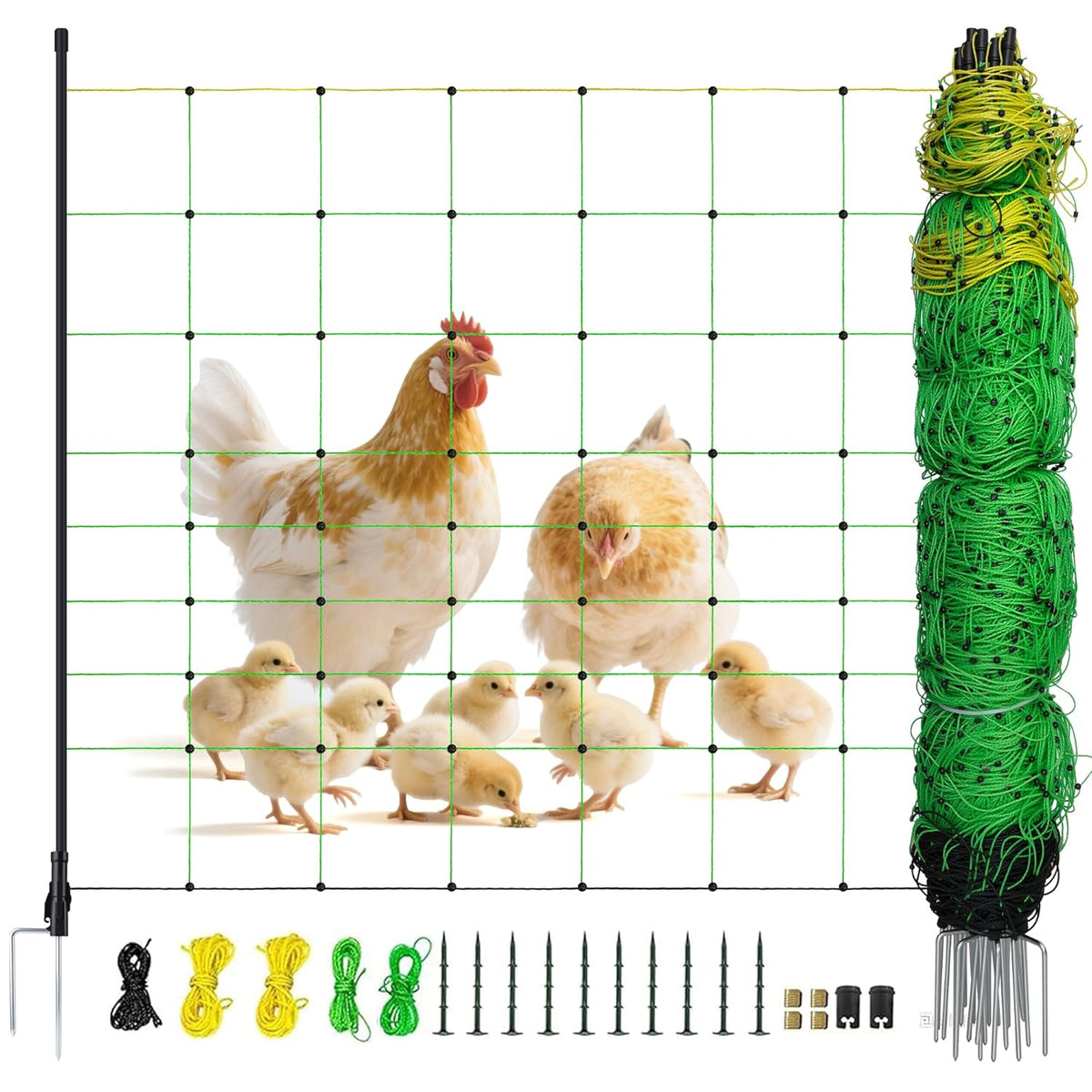 Electric Fence Netting, 164'L x 35.4" H Electric Fence Kit for Livestock, Goat, Dog, Hogs, Double Spiked Portable Electric Poultry Farm Fence, Electric Mesh Fence