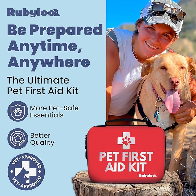 Dog First Aid Kit 3-Pack – 2 Hard-Sided & 1 Compact Travel Pet First Aid Kits – Vet-Approved Emergency Supplies with First Aid Guide, Tick Remover, Thermal Blanket for Hiking, Camping, Car, RV