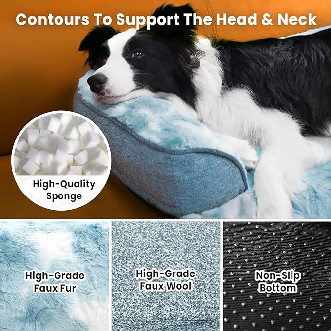 Calming Dog Couch Bed for Medium Dogs/Cats, 35 x 31 inch Waterproof Removable Dogs Mat Couch Cover for Furniture Protector, Non-Slip Fluffy Pelsbarn Dog Bed for Couch, Sofa - Tie-Dye Blue