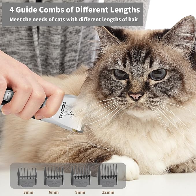 Cat Clippers for Matted Hair, Cat Grooming Kit, Cordless Cat Shaver for Long Hair, Low Noise Paw Trimmer, Cat Hair Trimmer for Grooming,Quiet Pet Hair Clippers Tools for Cats Dogs (White)