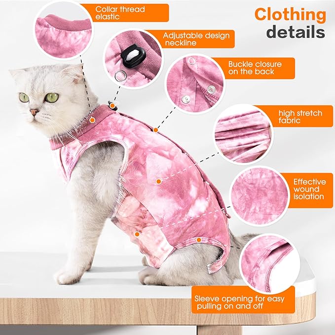 Cat Recovery Suit, Cat Onesie, Pink, S