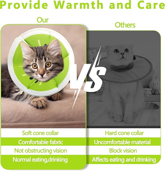 Soft Adjustable Cat Cone Collar, Comfortable Recovery Collar for Cats After Surgery (Kiwifruit, Small)