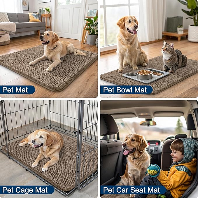 Smiry Dog Door Mat for Muddy Paws 47x24, Absorbs Moisture and Dirt Doormat, Non-Slip Washable Quick Dry Chenille Front Door Mat Indoor Entrance, Entryway Carpet for Inside Floor, Camel