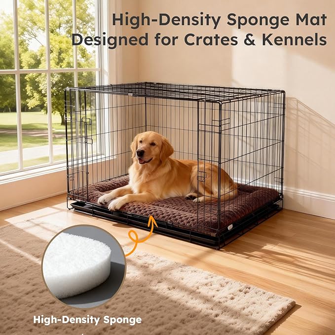 Dog Bed Mat, Dual-Sided Dog Crate Bed Mat - Ultra Soft & Machine Washable Kennel Pad for Large Dogs, All-Season Comfort Pet Bed for Crates, Travel, and Home, Brown, 35 x 23 Inch