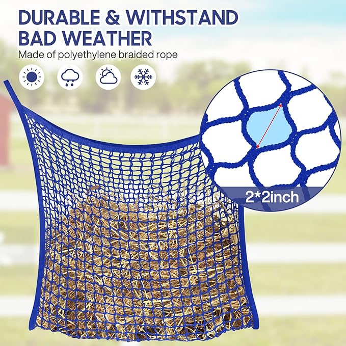2 PCS Slow Feed Hay Net, Hay Bags for Horses with Large Capacity, Horse Feed Bag Easy to Hang, Hay Nets for Horses for Horse Feeder Full Day Feeding Horses Goat Stall Trailer (31.5" x 35.1")