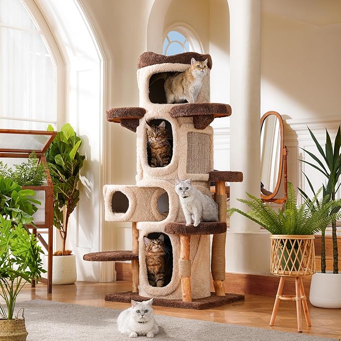 69.69'' Modern Cat Tree for Indoor Cats Large Adult, Luxury Cat Tower with Scratching Post, Multi Level Spacious Condo, Heavy Duty Kitty House, Sturdy Cat Activity Center for Large Cat