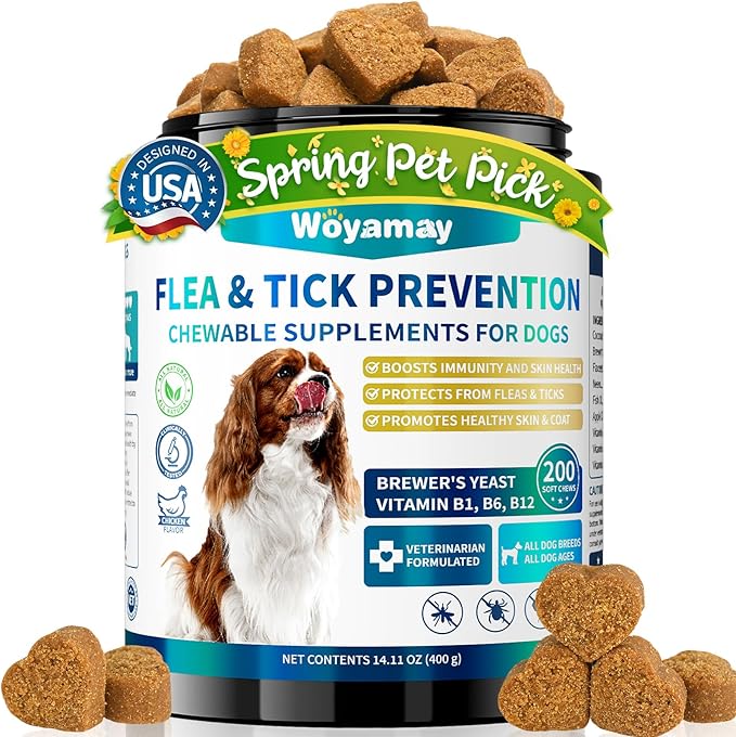 Flea and Tick Prevention for Dogs Chewables, 200 Soft Treats, Natural Dog Flea and Tick Treatment, Oral Flea Chews for Dogs Supplement, Flea and Tick Chews for Dogs Puppies, All Breeds & Sizes