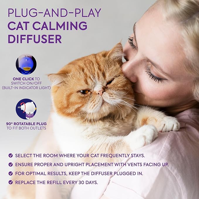Cat Calming Diffuser Refills: Pheromone Refill for Cats, Long-Lasting 4-Month Supply, Compatible with Most Diffusers, 4 Pack (Light Purple)