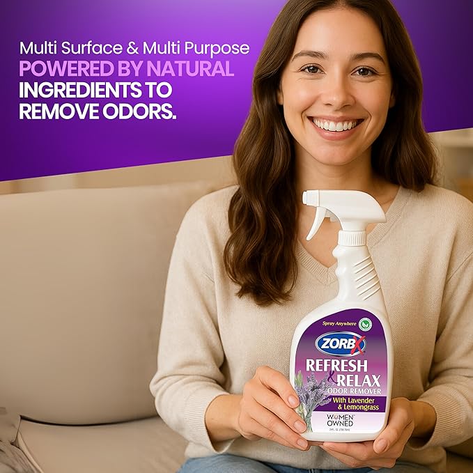 ZORBX Lavender & Lemongrass Spray, 24 Oz - All-Purpose Deodorizer, Refreshes Fabric, Removes Strong Odors, Perfect for Home, Car, Gym, Laundry