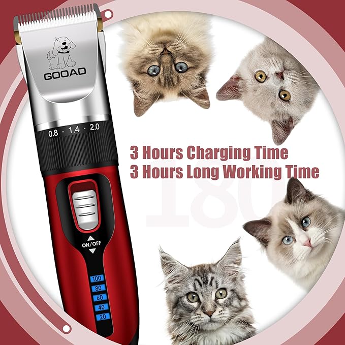 Cat Clippers for Matted Hair, Cat Grooming Kit, Cordless Cat Shaver for Long Hair, Low Noise Paw Trimmer, Cat Hair Trimmer for Grooming,Quiet Pet Hair Clippers Tools for Cats Dogs (Red)
