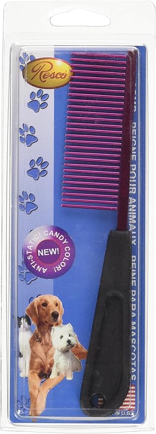 Resco Professional Anti-Static Dog, Cat, Pet Comb for Grooming, Steel Pins, Medium Tooth Spacing, Candy Red