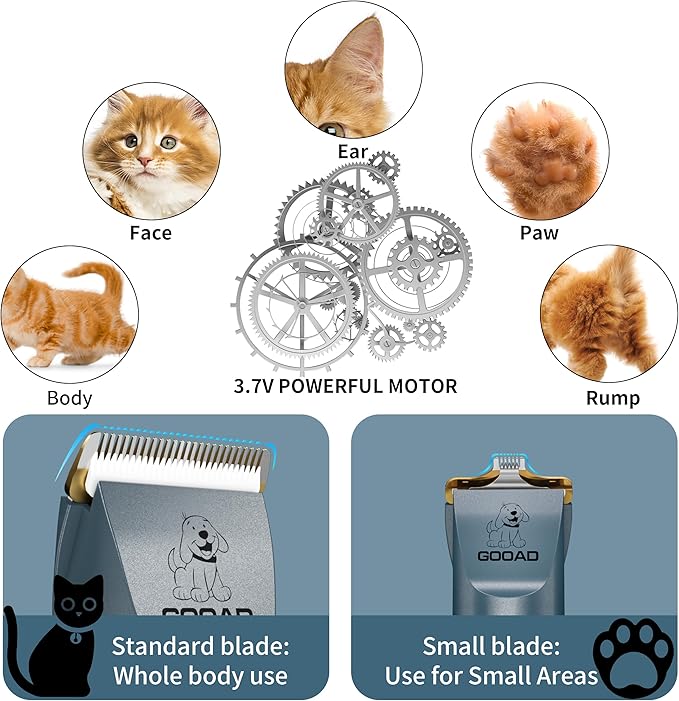 Cat Clippers, Professional Grooming Kit, Cordless Clippers for Thick Coats, Hair Trimmer, Low Noise Shaver Quiet Pet Tools Cats Dogs (Blue), 1.0 Count