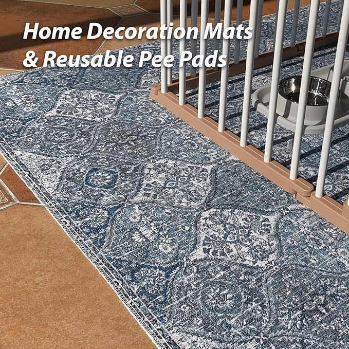 nunubaby Washable Pee Pads for Dogs, Stylish, Non-Slip and Leak-Proof Pee Pads. Reusable Potty Pads for Dogs for Crates and Floors.(Blue/Multi, 24" x36" )