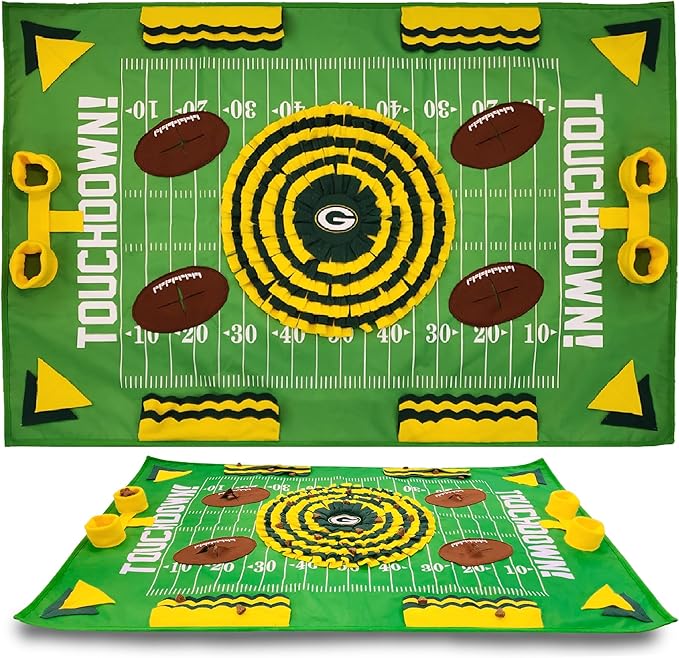 NFL Green Bay Packers Dog Snuffle Mat – Interactive Pet Slow Feeder, Football Field Design Food Puzzle Toy for Dogs & Cats, Foraging Activity Mat for Smarter Feeding