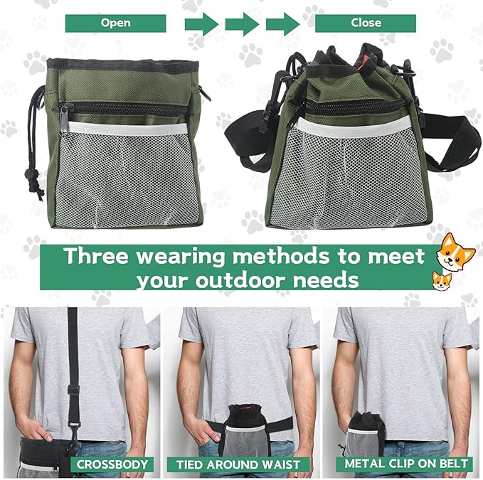 Hillban 12 Pcs Dog Treat Training Pouch Dog Treat Bag with Waist Shoulder Strap Bulk 6 Colors Convenient Pouch 3 Ways to Wear Drawstring Closure Holder for Treats Kibbles