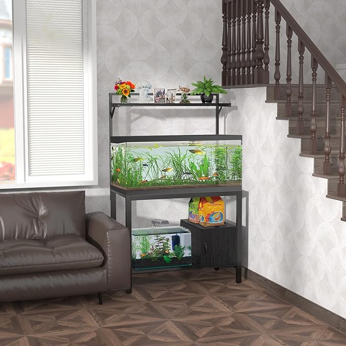 GDLF 40-50 Gallon Fish Tank Stand with Plant Shelf Metal Aquarium Stand with Cubby Storage 36.6" x 18.5" Tabletop fits Aquarium,Turtle Tank,or Reptile Terrariums