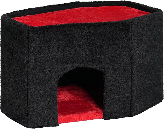 Gothic Cat Condo Cave for Indoor Cats, Spacious Indoor Coffin Cat House Bed,Large 20x13.5inch Bunk Perch, Stable Cubbie for Pets Rabbits, Halloween Red Black