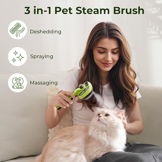 Pecute Cat Steam Brush, Self-Cleaning Steam Cat Brush with 2 Water Spray Modes, Large Capacity Tank, Steaming Renu Dog Brush for Shedding Massaging Grooming, Cool Mist Only