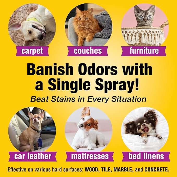 Pet Carpet Cleaner & Urine Odor Eliminator for Strong Odor - 128oz Enzyme Cleaning Spray for Cat & Dog Pee - Spot Cleaner for Carpet Upholstery, Marble, Tile, Wood - Carpet Deodorizer
