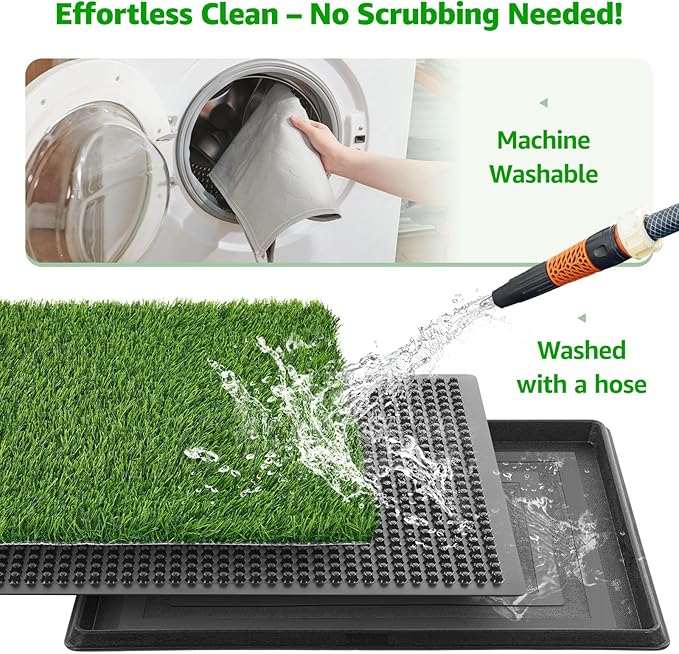 Dog Grass Pet Loo Indoor/Outdoor Portable Potty, Dog Litter Box, Artificial Grass Patch Bathroom Mat and Washable Pee Pad for Puppy Training, Full System with Trays (Pet Training Tray, 20"x25")