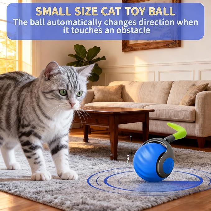 Cat Toys for Indoor Cats-Automatic Interactive Cat Toy with 2 Speeds Rechargeable Cat Enrichment Toys,Moving Cat Ball for Bored Kitties(Blue)