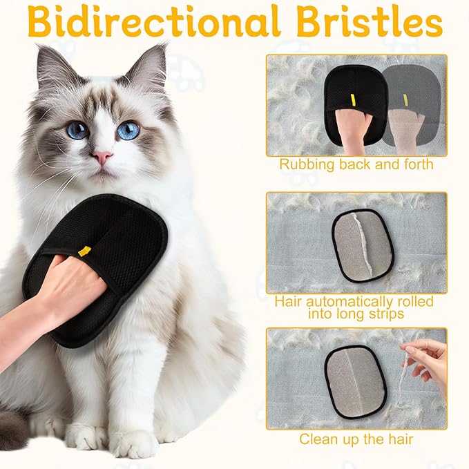 3 PCS Pet Hair Remover Electrostatic Gloves, Pet Hair Removal Gloves, Reusable Cat & Dog Hair Remover for Couch, Furniture, Carpet, Car Seat, Animal Fur Removal Tool, Cat Grooming Gloves
