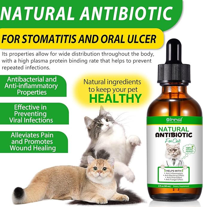 2PACK Antibiotics for Cats, Cats Antibiotics for Injections, Natural antibiotic for Cat Immune & Allergy Relief, Cough Relief, Yeast Injection, UTI Treatments, Cat Antibiotic Supplement Drops, 2*60ML