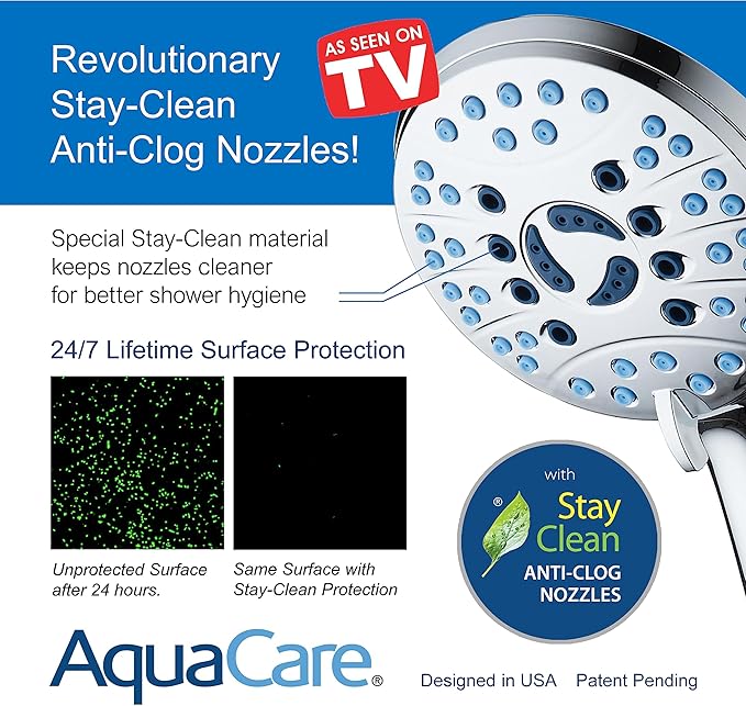 Hotel Spa AquaCare As-Seen-On-TV High Pressure Handheld/Rain 50-mode 3-way Shower Head Combo with Adjustable Arm - Anti-clog Nozzles, Tub & Pet Power Wash, 6 ft. Hose, All Chrome Finish