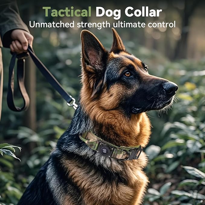 2026 Upgrade Waterproof AirTag Dog Collar, Military Tactical Dog Collar with AirTag Holder, Comfortable Control Handle and Metal Buckle, GPS Dog Collar Holder for Medium to Large Dogs (Camouflage,L)