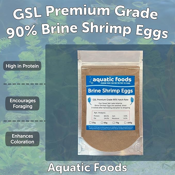Aquatic Foods Inc. Brine Shrimp Artemia Eggs, Premium Grade 90% Hatch Rate from The Great Salt Lake, Utah, USA 3.53oz - 100 Grams