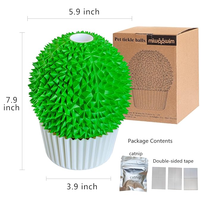 Catnip Feeder - Cat Face Scratcher Wall Corner Massage Comb for Indoor Cats Self Grooming Brush (Green)