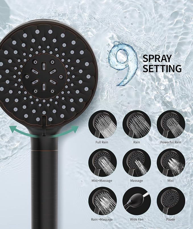 Filtered Shower Head with Handheld, High Pressure 9 Spray Mode ORB Showerhead with 4 Filters, Detachable Shower Head, Water Softener Filters Beads for Hard Water - Remove Chlorine