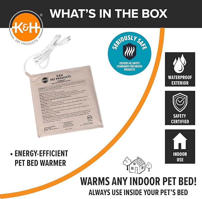 K&H Pet Products Pet Bed Warmer, Turn Any Pet Bed Into a Heated Cat or Dog Bed, Waterproof Indoor Heated Warming Pad Insert, Automatic Temperature, Safety Listed - Small 9 X 8.5in Tan (Pack of 12)