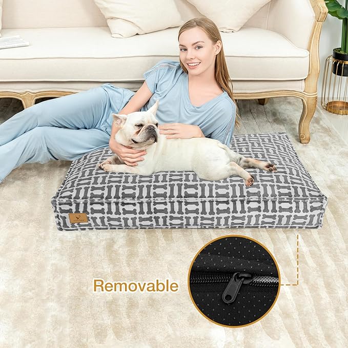 Dog Bed with Easy-Grip Handle - Shredded Memory Foam Pet Bed, Removable & Machine Washable Cover, Non-Slip Bottom, Choose from Cooling Linen or Warm Flannel Style for Dogs & Cats (Medium