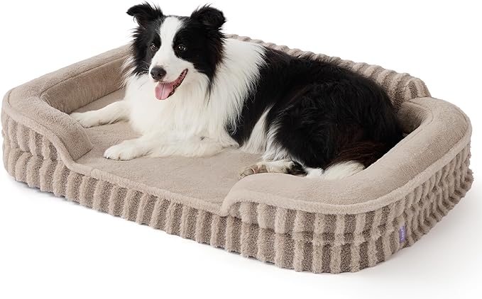 LE SURE Cute Dog Beds for Extra Large Dogs, Orthopedic Waterproof XL Pet Bed with Sides, Non-Slip and Egg-Crate Foam Big Dog Couch Sofa with Washable Removable Cover, Hazel