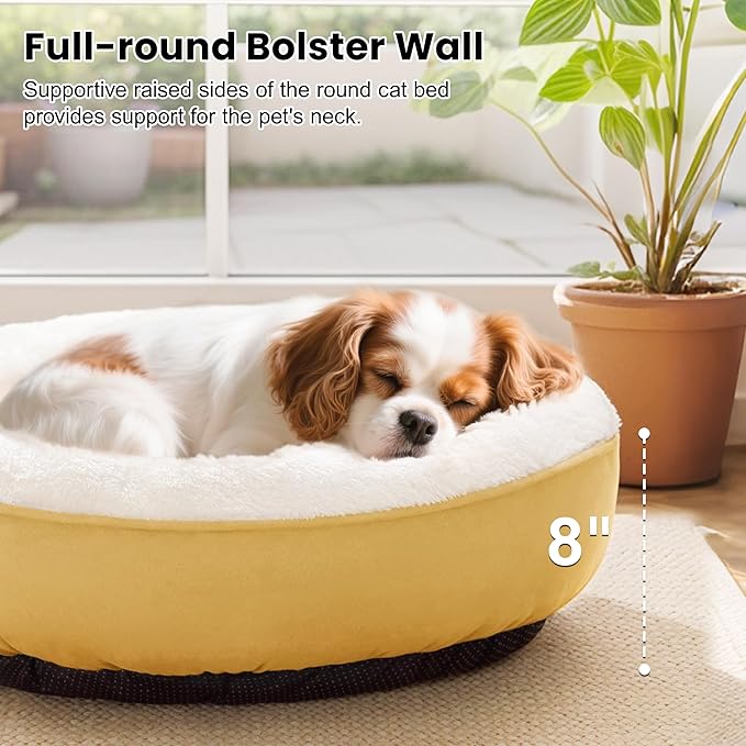 Love's cabin Round Donut Cat and Dog Cushion Bed, 25in Pet Bed for Small or Medium Dogs, Anti-Slip & Water-Resistant Bottom, Soft Durable Fabric Pet Beds, Washable Calming Cat & Dog Bed Yellow