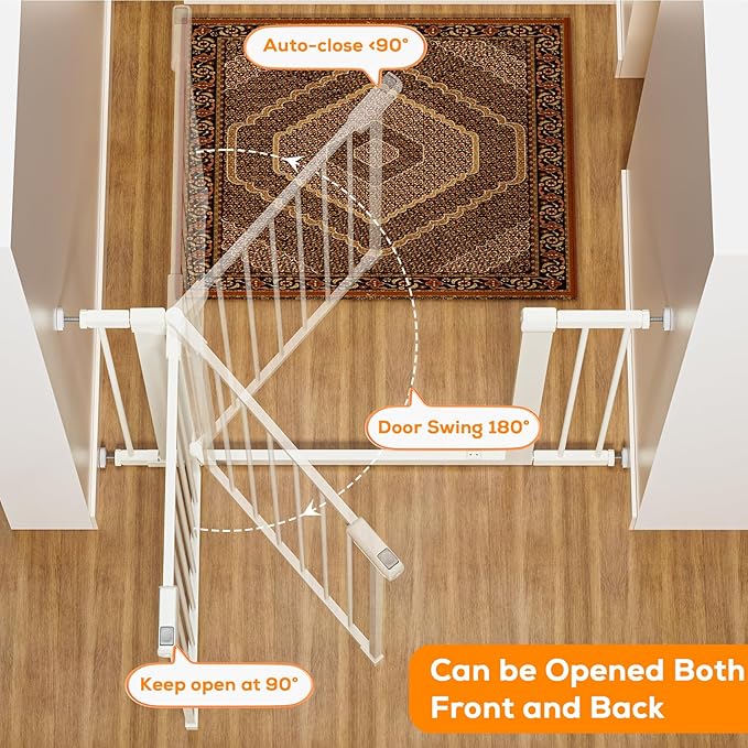 29.5-46" Magnetic Baby Gate for Stairs, Baby Safety Essentials, Auto Close Gate for Doorways, Easy Install Pressure Mounted Dog Gate Indoor, Pet Gates for Dogs, White (2 Pack)