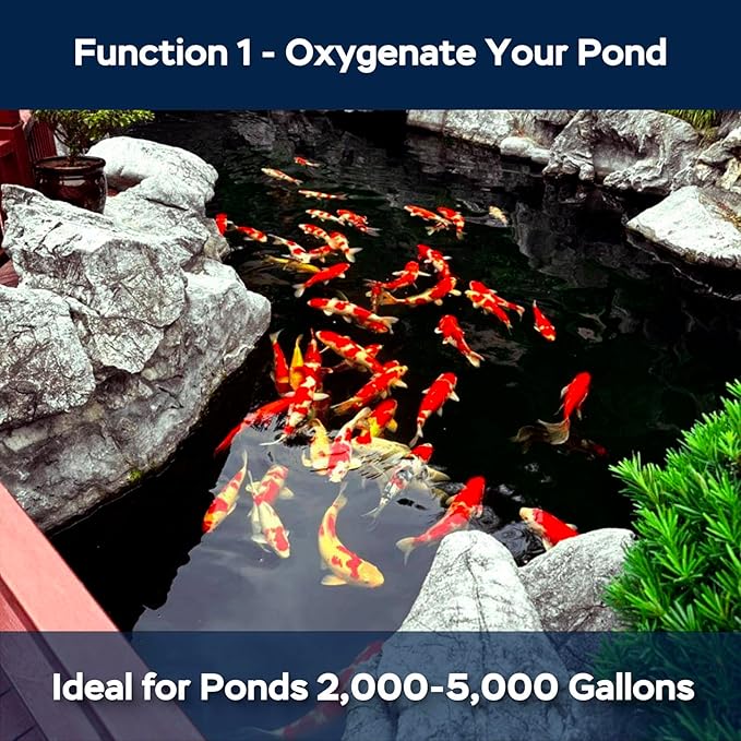AquaMiracle All-in-1 Koi Pond Aeration Kit Pond Air Pump with Self-Sinking Airline Rubber Air Diffuser, Air Flow Control Pond Aerator for Outdoor Pond 2,000-5,000 Gallons