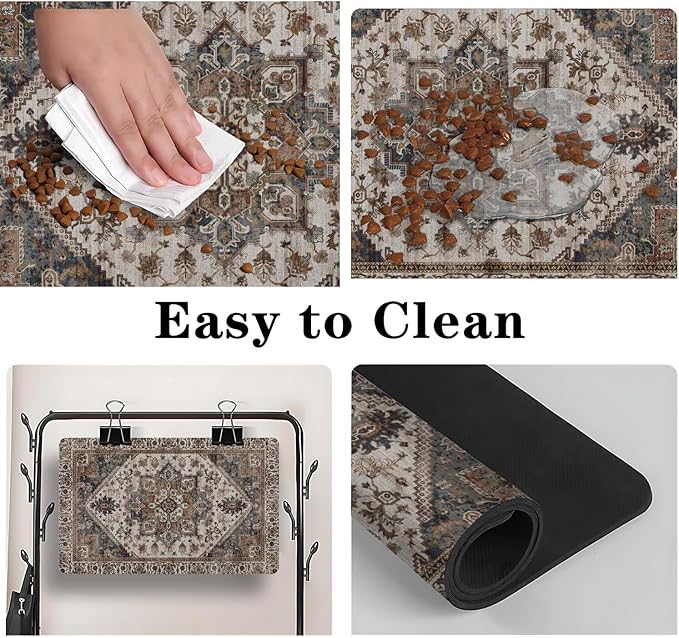 2 Pack Dog Food Mats for Floors, Absorbent and Quick-Drying Pet Cat Food Mat,Anti-Fouling and Easy-to-Clean Pet Feeding Mat,Dog Bowl Mat for Messy Drinking Water Bowls.12 x20+18"x24", Bohemia Style