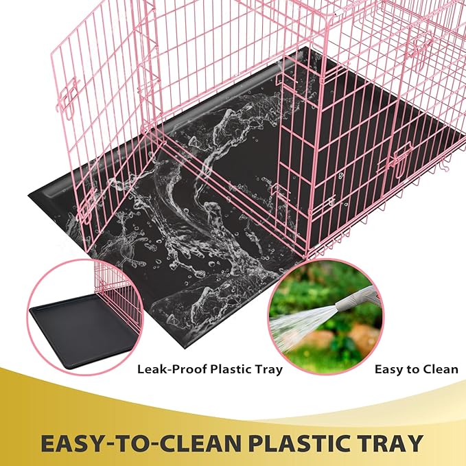 BestPet | Dog Crate | 48" | Pink | Foldable Metal Kennel with Double Doors, Secure Slide-Bolt Latches, Leakproof Tray | Portable Dog Cage for Large Breeds | for Travel, Indoor & Outdoor Use